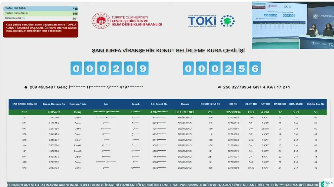 355 dairenin yer aldığı TOKİ Şanlıurfa Viranşehir konut belirleme kura sonuçları açıklandı