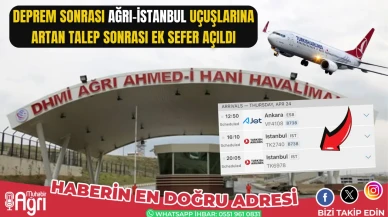THY, Deprem Sonrası Ağrı-İstanbul Uçuşları İçin Ek Sefer Düzenledi - Muhabir ağrı-Ağrı haber