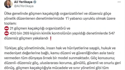 Yurt genelinde 21 göçmen kaçakçılığı organizatörü ve 547 düzensiz göçmen yakalandı